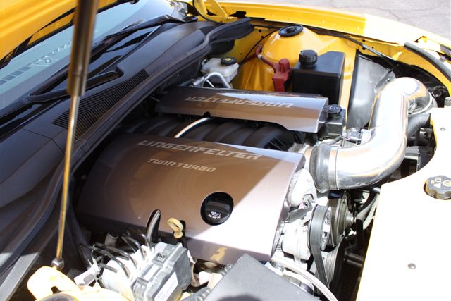 twin turbo LS7 V8 in fifth generation Camaro engine bay